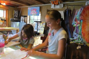 Girls working on their homework